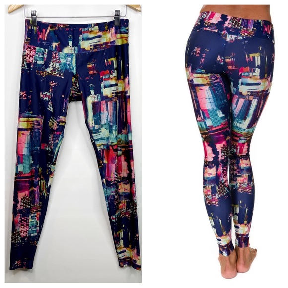 ONZIE Abstract Print Long Yoga Leggings Blue Large